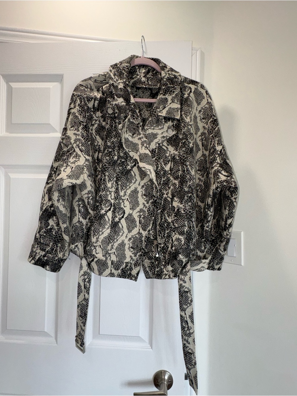 Zara Snake Print Zip Front Jacket in Black and Cream